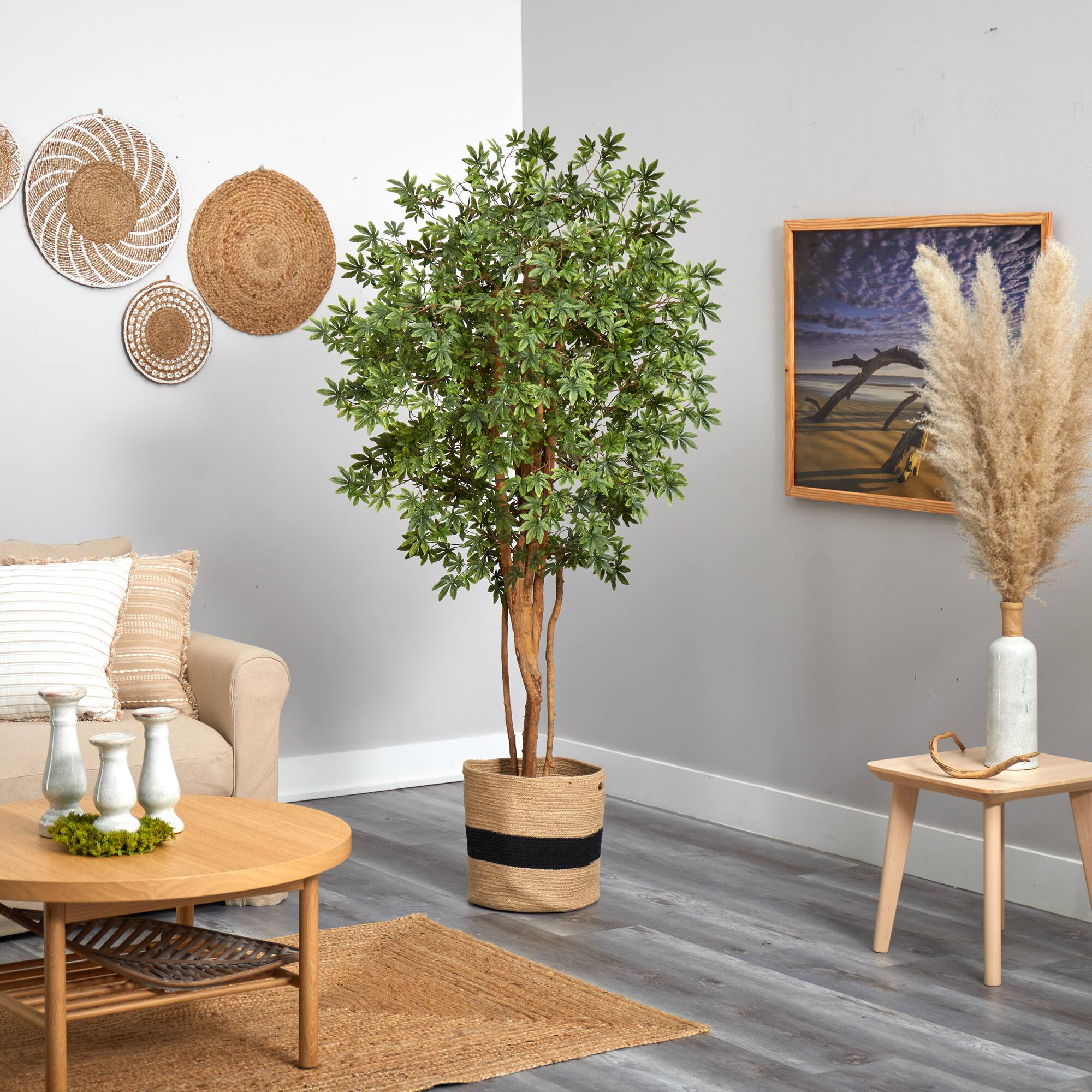 6ft. Japanese Maple Artificial Tree in Handmade Natural Cotton Planter